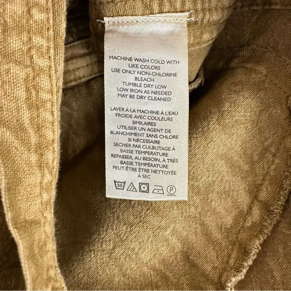 Free People Linen Blend Vintage Wash Tan Utility Shorts Size 10 Boho Chic